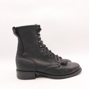 DD Tuff Boots Women's 8 D Black Leather Kiltie Roper Western Cowboy Lace Up
